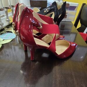 Liz Claiborne Red Stiletto Heels with Peep-Toe Design